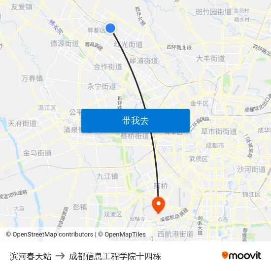 滨河春天站 to 成都信息工程学院十四栋 map