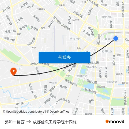 盛和一路西 to 成都信息工程学院十四栋 map