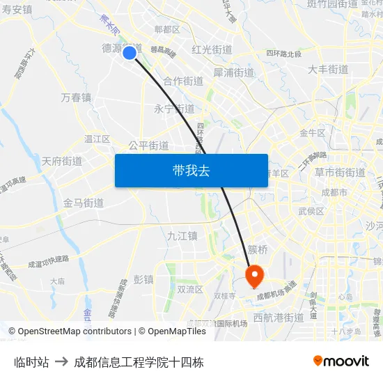 临时站 to 成都信息工程学院十四栋 map