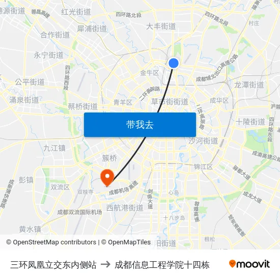三环凤凰立交东内侧站 to 成都信息工程学院十四栋 map