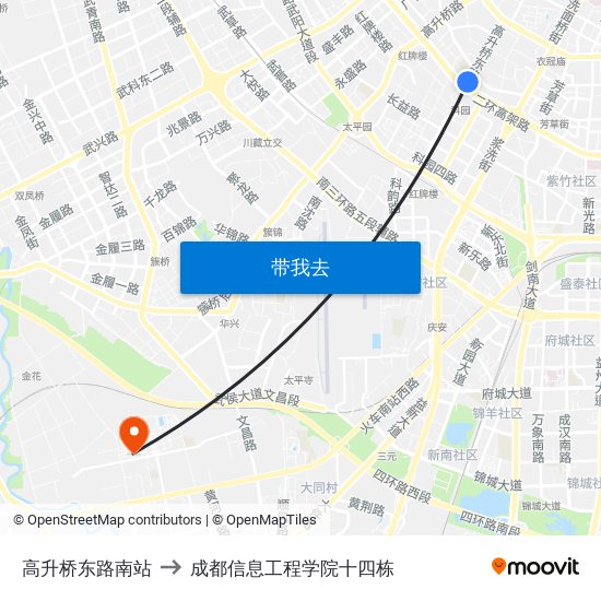 高升桥东路南站 to 成都信息工程学院十四栋 map