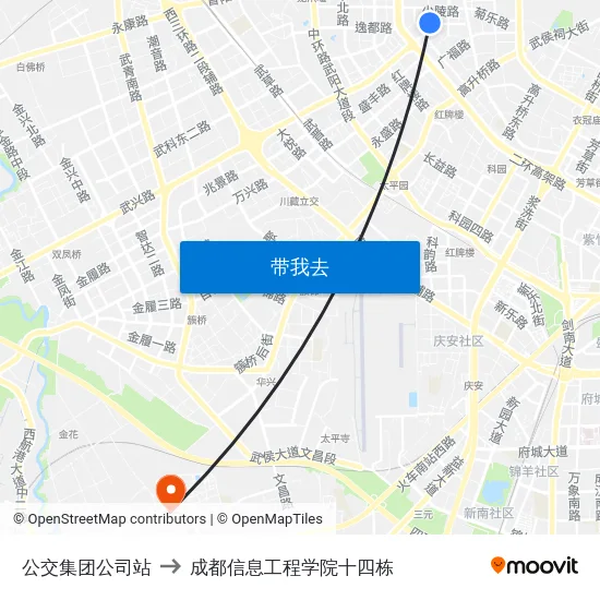 公交集团公司站 to 成都信息工程学院十四栋 map