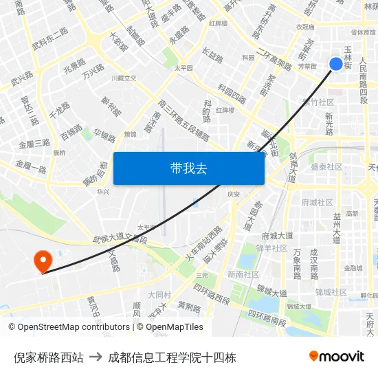 倪家桥路西站 to 成都信息工程学院十四栋 map