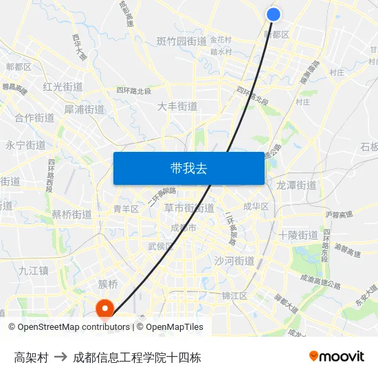 高架村 to 成都信息工程学院十四栋 map