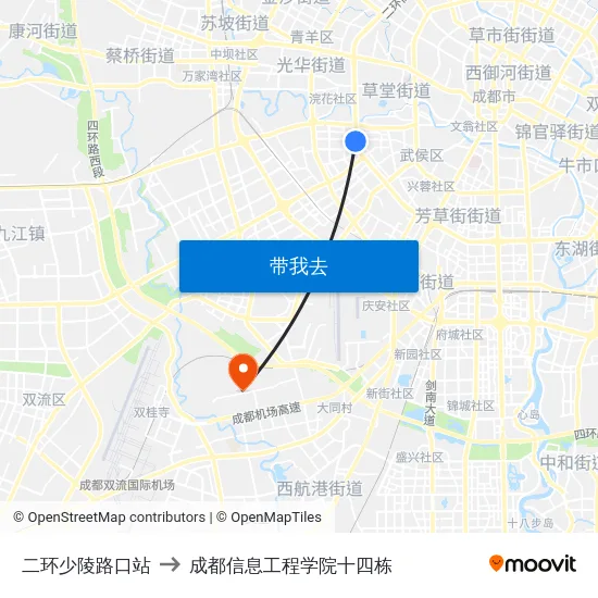 二环少陵路口站 to 成都信息工程学院十四栋 map