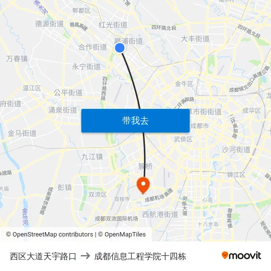 西区大道天宇路口 to 成都信息工程学院十四栋 map