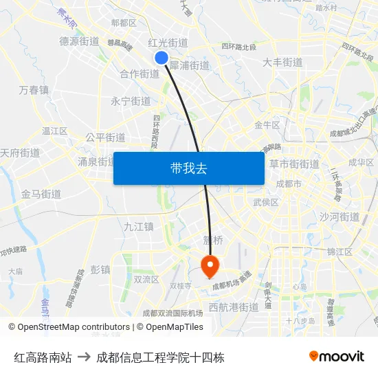 红高路南站 to 成都信息工程学院十四栋 map