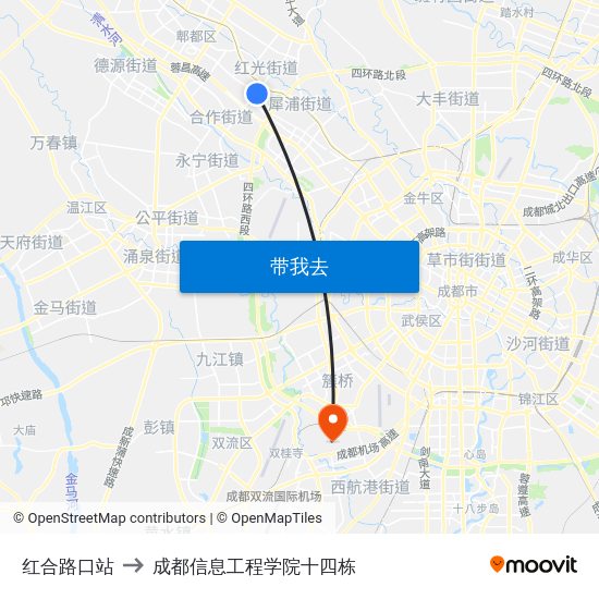 红合路口站 to 成都信息工程学院十四栋 map