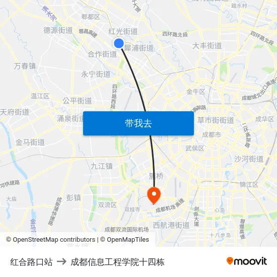 红合路口站 to 成都信息工程学院十四栋 map