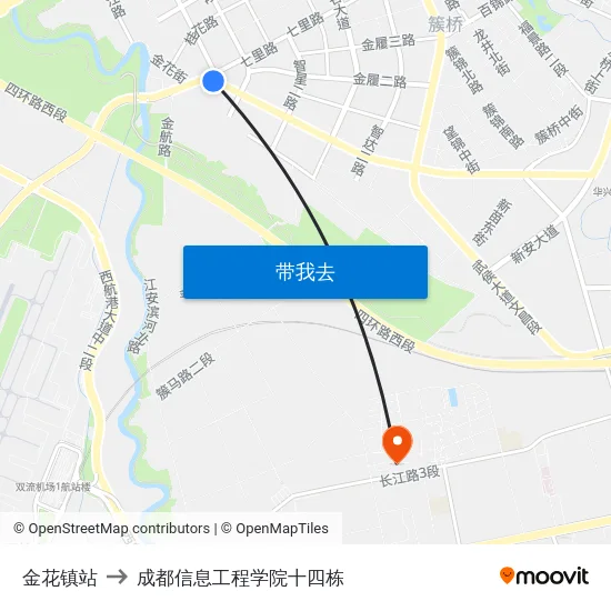 金花镇站 to 成都信息工程学院十四栋 map