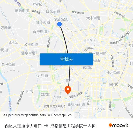 西区大道迪康大道口 to 成都信息工程学院十四栋 map