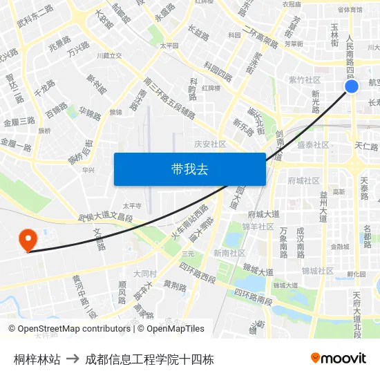 桐梓林站 to 成都信息工程学院十四栋 map