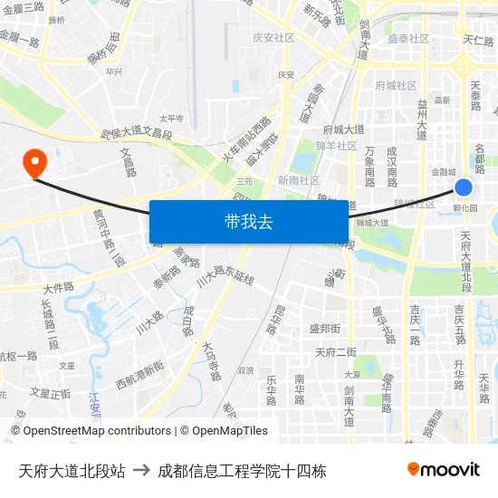 天府大道北段站 to 成都信息工程学院十四栋 map