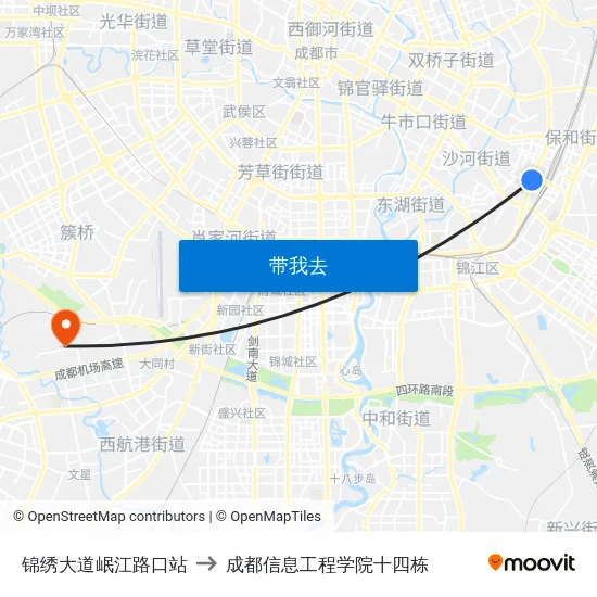 锦绣大道岷江路口站 to 成都信息工程学院十四栋 map
