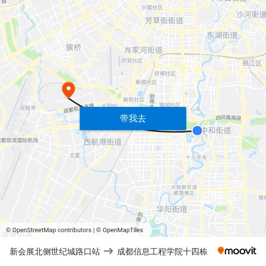 新会展北侧世纪城路口站 to 成都信息工程学院十四栋 map
