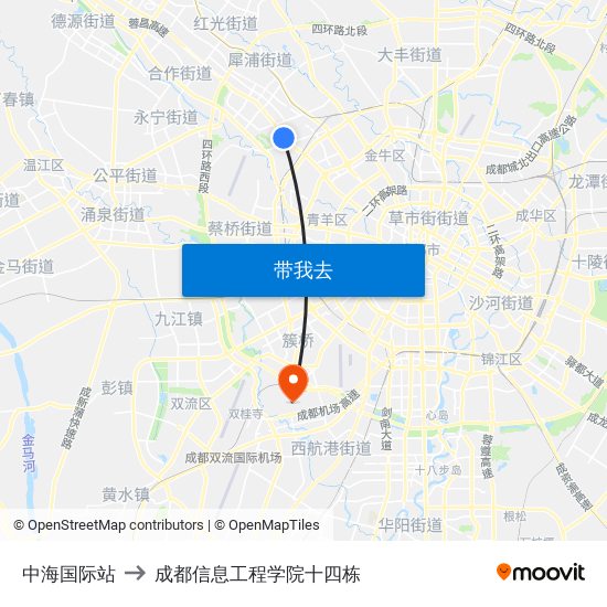 中海国际站 to 成都信息工程学院十四栋 map