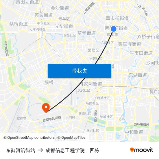 东御河沿街站 to 成都信息工程学院十四栋 map