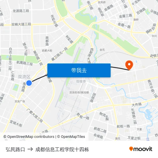弘民路口 to 成都信息工程学院十四栋 map