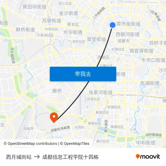 西月城街站 to 成都信息工程学院十四栋 map