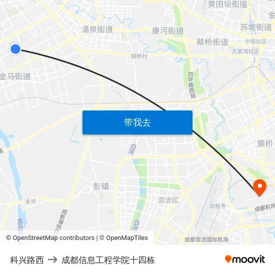 科兴路西 to 成都信息工程学院十四栋 map
