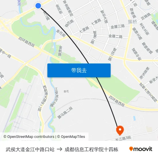 武侯大道金江中路口站 to 成都信息工程学院十四栋 map