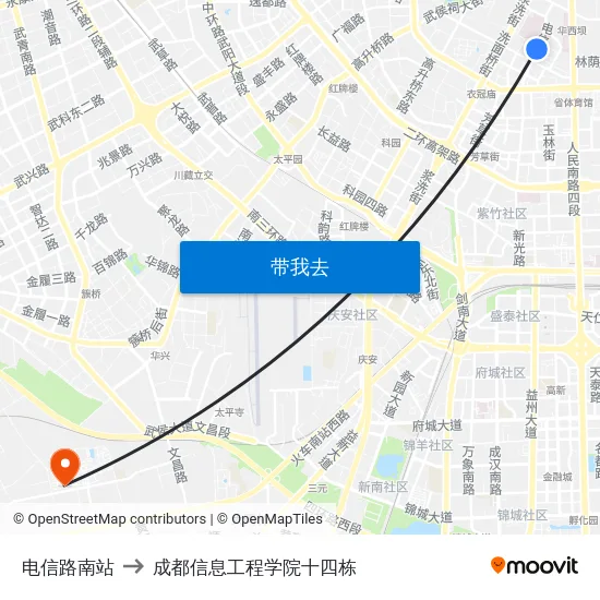电信路南站 to 成都信息工程学院十四栋 map