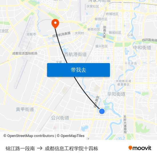 锦江路一段南 to 成都信息工程学院十四栋 map