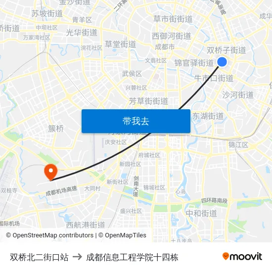 双桥北二街口站 to 成都信息工程学院十四栋 map