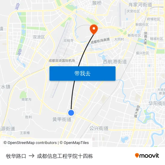 牧华路口 to 成都信息工程学院十四栋 map