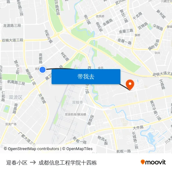 迎春小区 to 成都信息工程学院十四栋 map