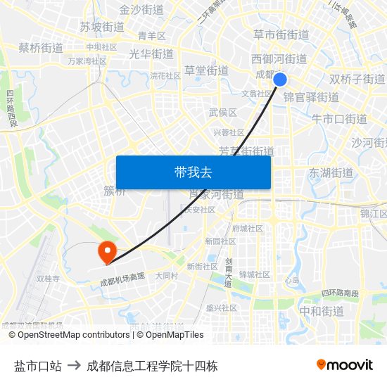 盐市口站 to 成都信息工程学院十四栋 map