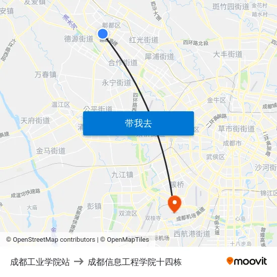 成都工业学院站 to 成都信息工程学院十四栋 map