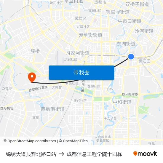 锦绣大道辰辉北路口站 to 成都信息工程学院十四栋 map