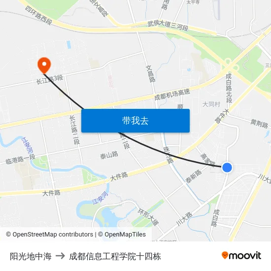 阳光地中海 to 成都信息工程学院十四栋 map