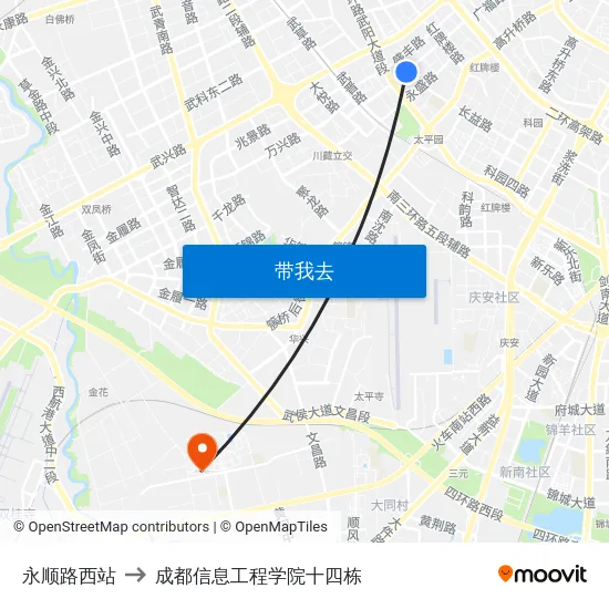 永顺路西站 to 成都信息工程学院十四栋 map