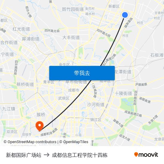 新都国际广场站 to 成都信息工程学院十四栋 map
