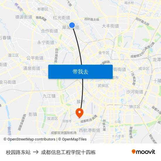校园路东站 to 成都信息工程学院十四栋 map