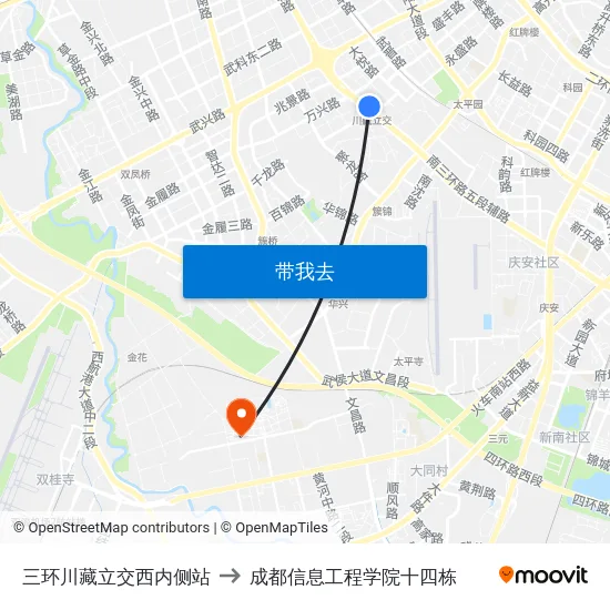 三环川藏立交西内侧站 to 成都信息工程学院十四栋 map