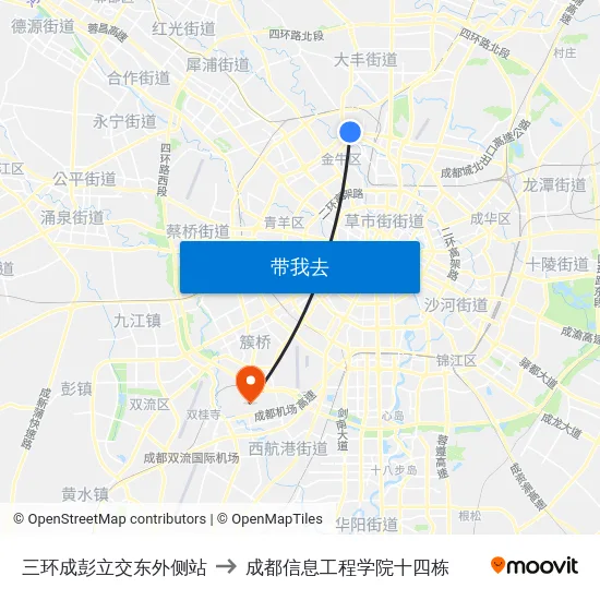 三环成彭立交东外侧站 to 成都信息工程学院十四栋 map