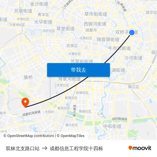 双林北支路口站 to 成都信息工程学院十四栋 map
