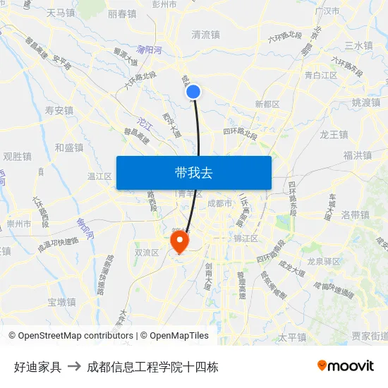 好迪家具 to 成都信息工程学院十四栋 map
