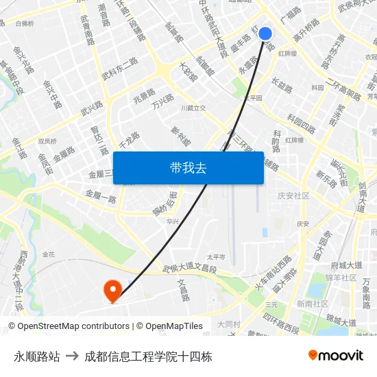永顺路站 to 成都信息工程学院十四栋 map