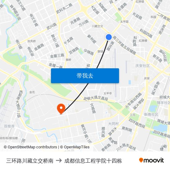 三环路川藏立交桥南 to 成都信息工程学院十四栋 map