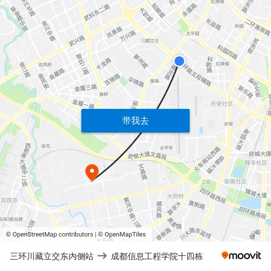 三环川藏立交东内侧站 to 成都信息工程学院十四栋 map