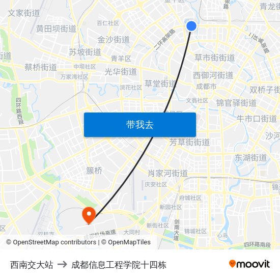 西南交大站 to 成都信息工程学院十四栋 map