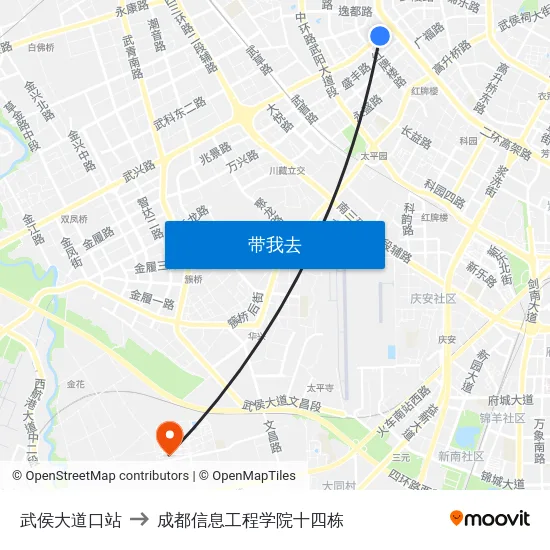 武侯大道口站 to 成都信息工程学院十四栋 map