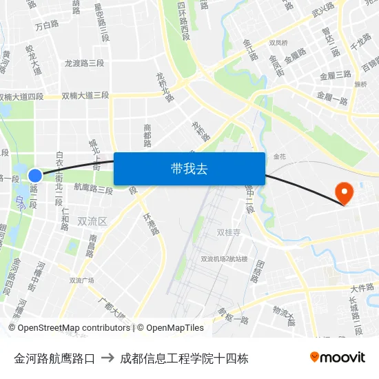 金河路航鹰路口 to 成都信息工程学院十四栋 map