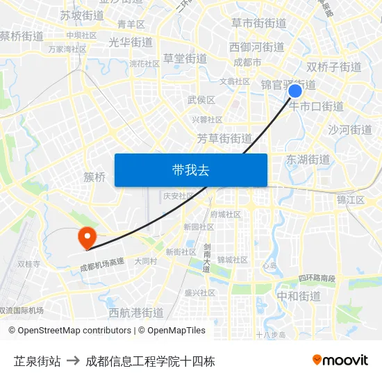 芷泉街站 to 成都信息工程学院十四栋 map
