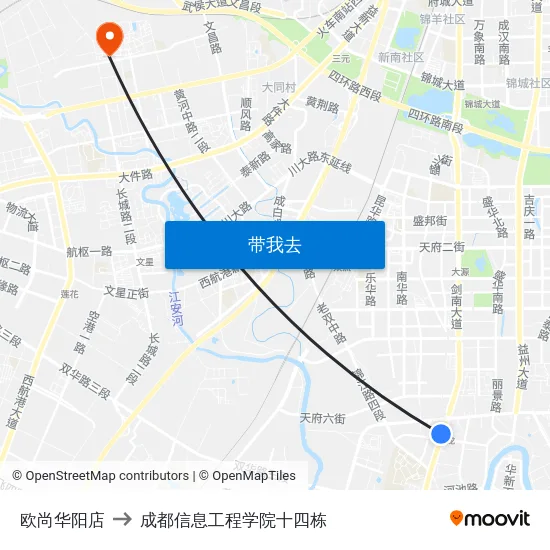欧尚华阳店 to 成都信息工程学院十四栋 map