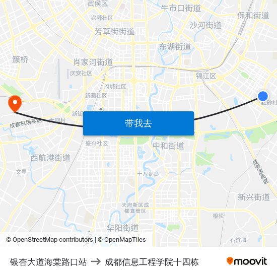 银杏大道海棠路口站 to 成都信息工程学院十四栋 map